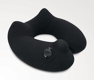Travelmall Inflatable Neck Pillow With Patented Pump and Foldable Hood in Black Color