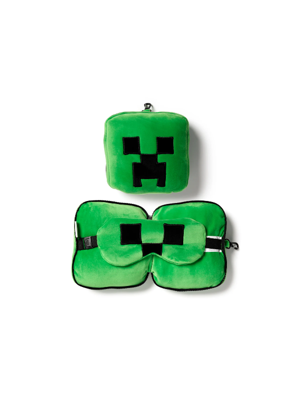 Travelmall Minecraft Creeper Shaped Plush Travel Pillow & Eye Mask Set