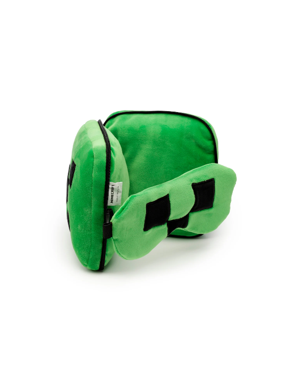 Travelmall Minecraft Creeper Shaped Plush Travel Pillow & Eye Mask Set
