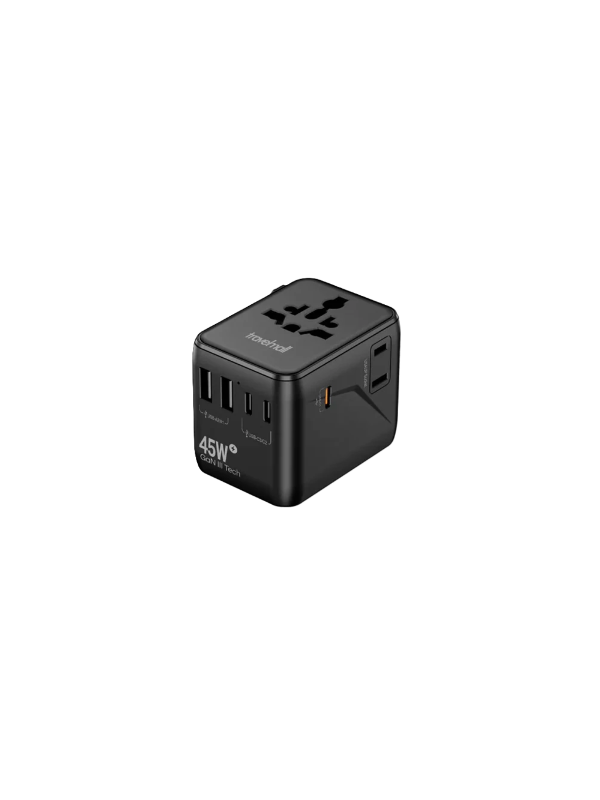 Travelmall GaN 45W PD High Performance 5 USB World Travel Adaptor (Black)
