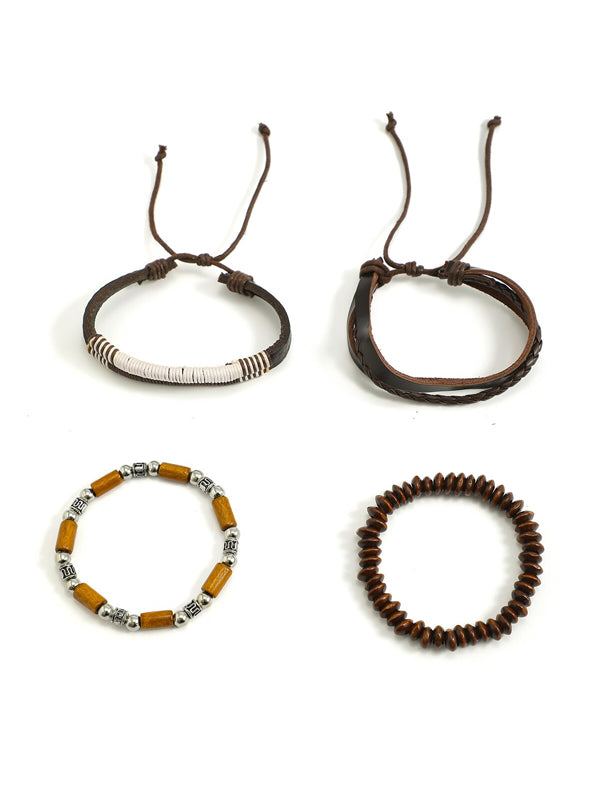 4 Leather And Beads Bracelet Set