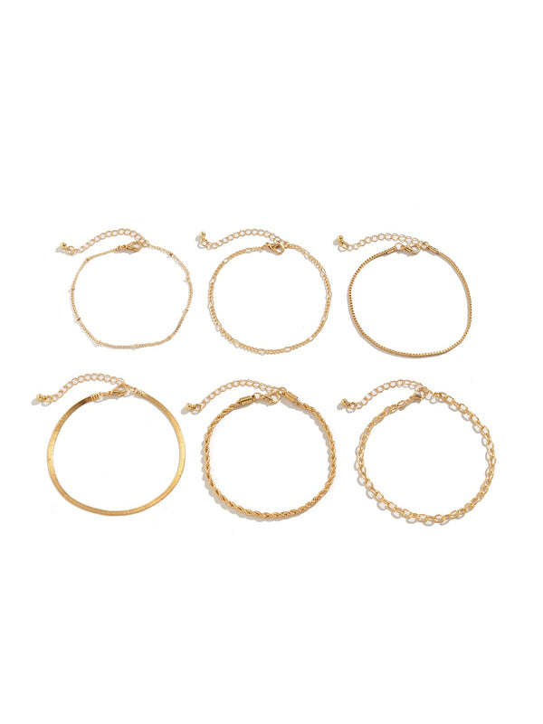 6 Pieces Chain Bracelet Set in Gold Color