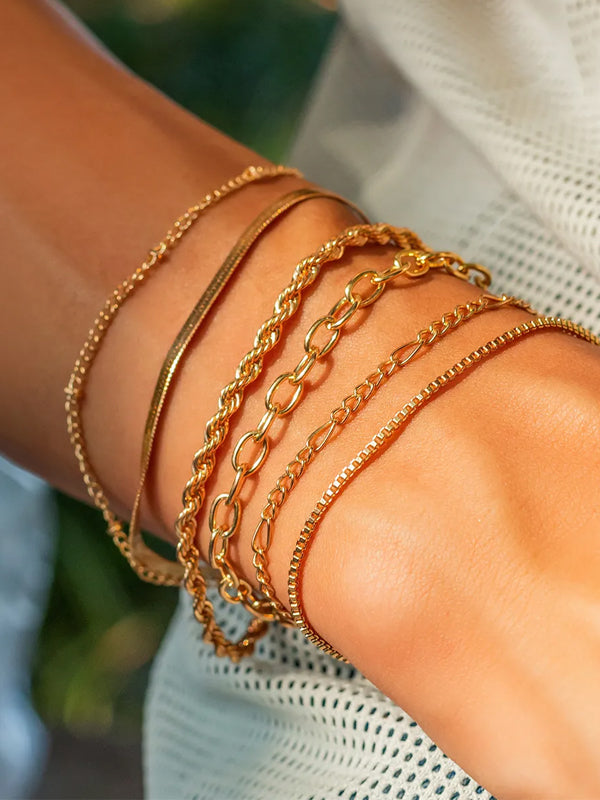 6 Pieces Chain Bracelet Set in Gold Color 6