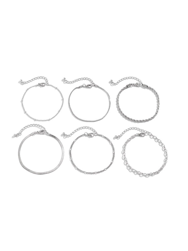 6 Pieces Chain Bracelet Set in Silver Color