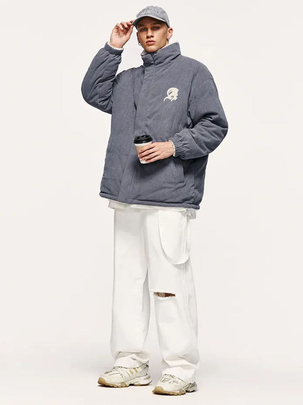 "A" Reversible Corduroy Fleece Jacket in Grey Color 5