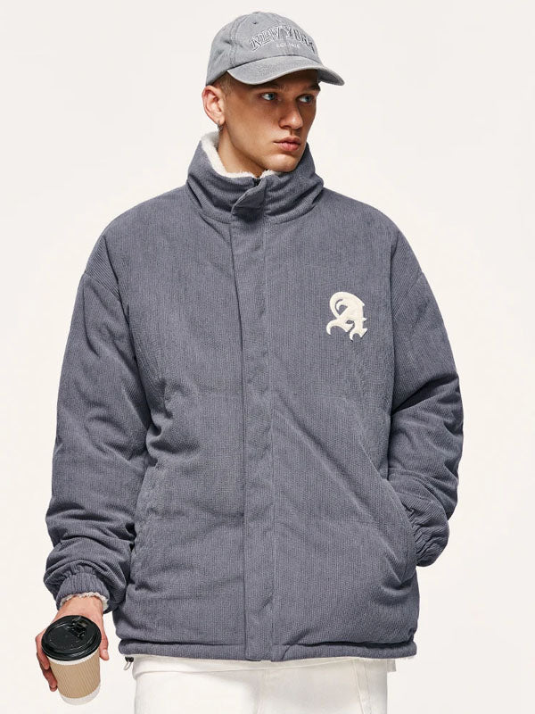 "A" Reversible Corduroy Fleece Jacket in Grey Color 6