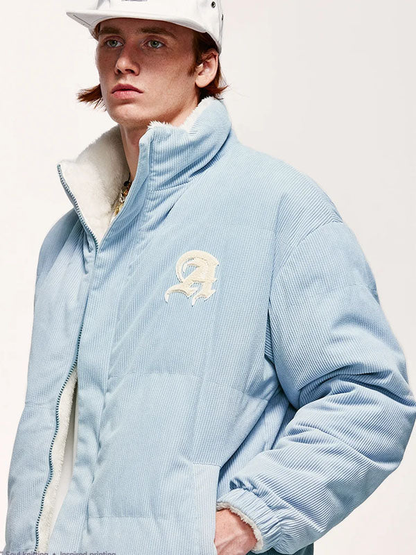 "A" Reversible Corduroy Fleece Jacket in Light Blue Color 3