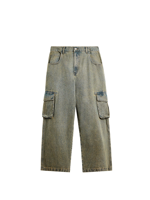 Acid Washed Wide Leg Jeans with Side Pockets