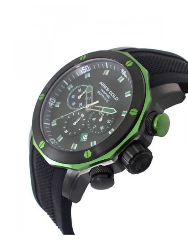 Aries Gold Chronograph Venturer Green Stainless Steel Black Silicone Strap G 7012Z BK-GN Watch