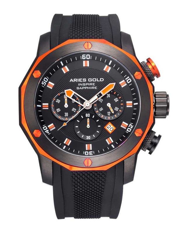 Aries Gold Chronograph Venturer Orange Stainless Steel Black Silicone Strap G 7012Z BK-OR Watch