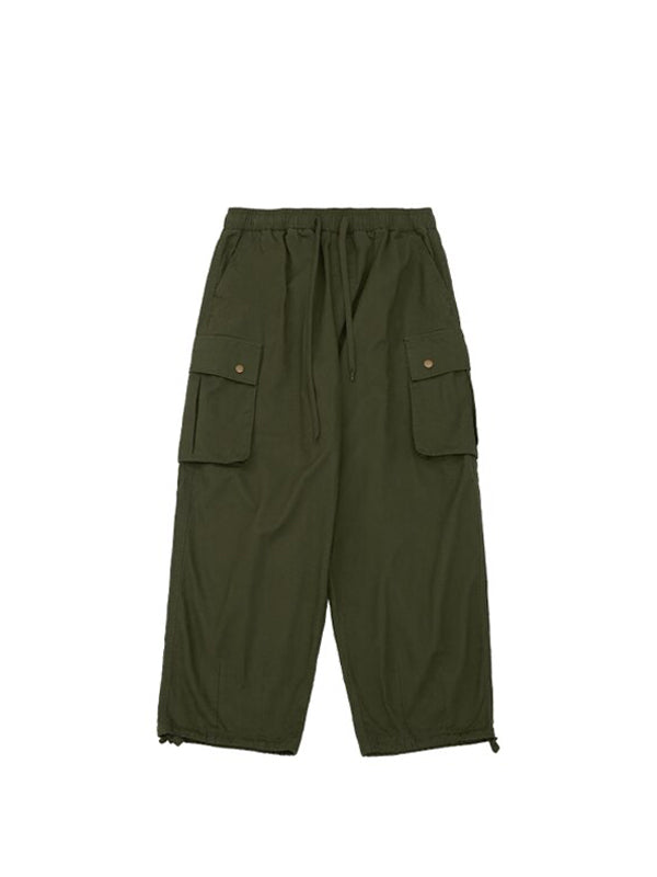 Army Green Drawstring Cargo Pants with Elastic Ankle Rope 