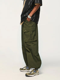 Army Green Drawstring Cargo Pants with Elastic Ankle Rope  4