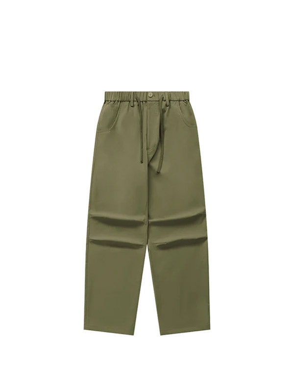 Army Green Parachute Pants with Drawstring Leg Opening