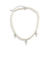 Beaded Pearl Necklace with Cross Pendants