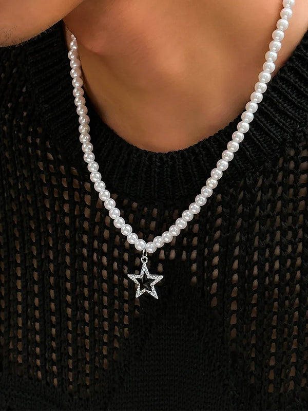 Beaded Pearl Necklace with Star Pendant 2