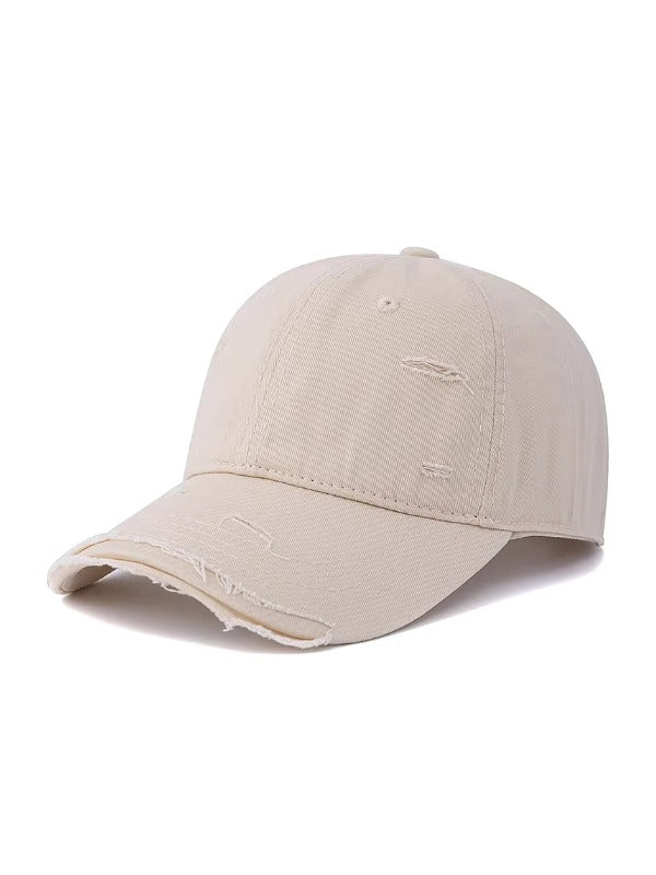Beige Distressed Washed Baseball Cap