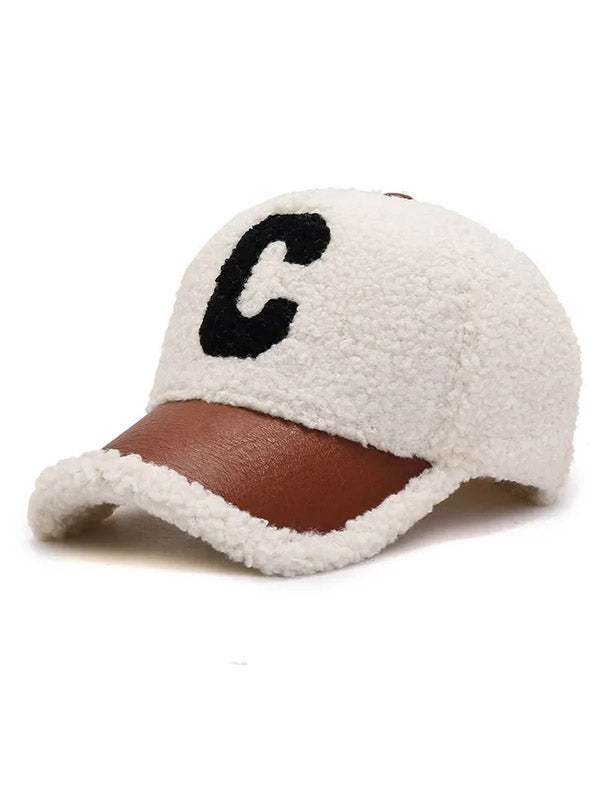 Beige "C" Faux Wool Baseball Cap 