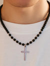 Black Beads With Cross Necklace 2