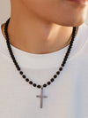 Black Beads With Cross Necklace 3