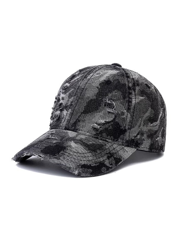 Black Camo Distressed Washed Baseball Cap