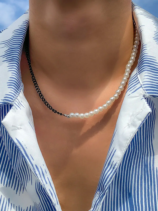 Black Chain & Pearl Necklace 4