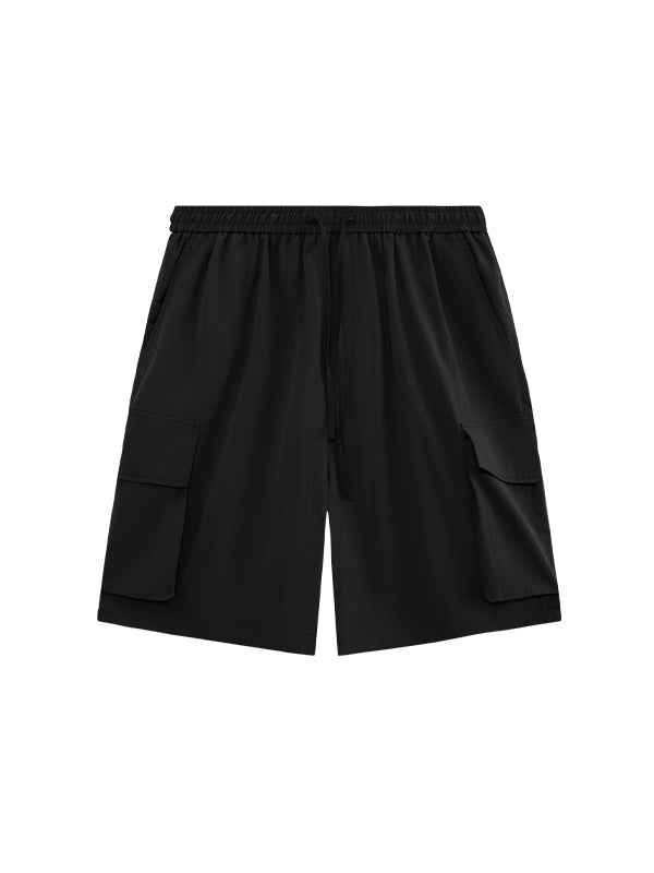 Black Crepe Fabric Style Cargo Shorts