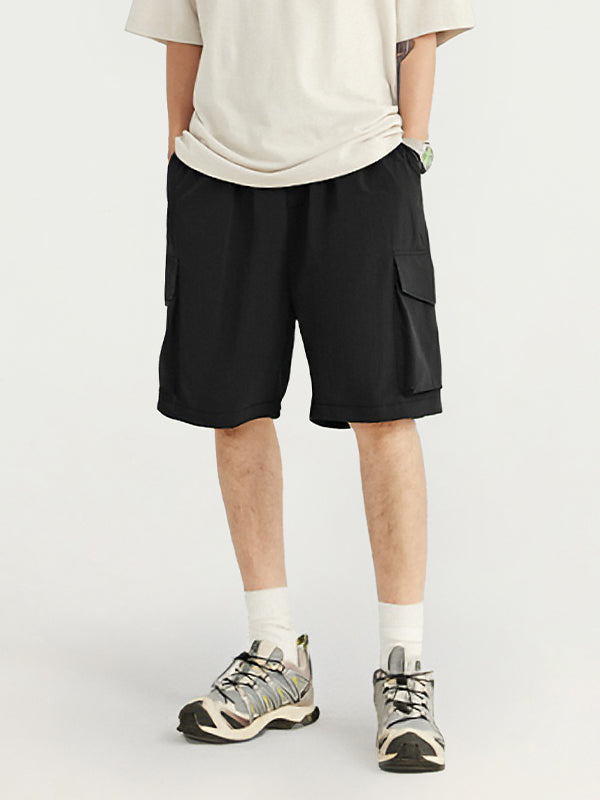 Black Crepe Fabric Style Cargo Shorts 4