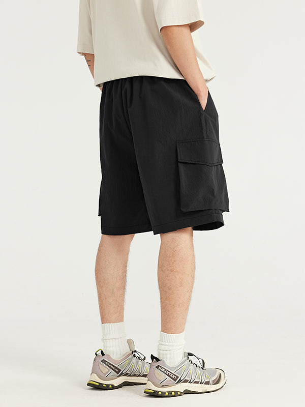 Black Crepe Fabric Style Cargo Shorts 5