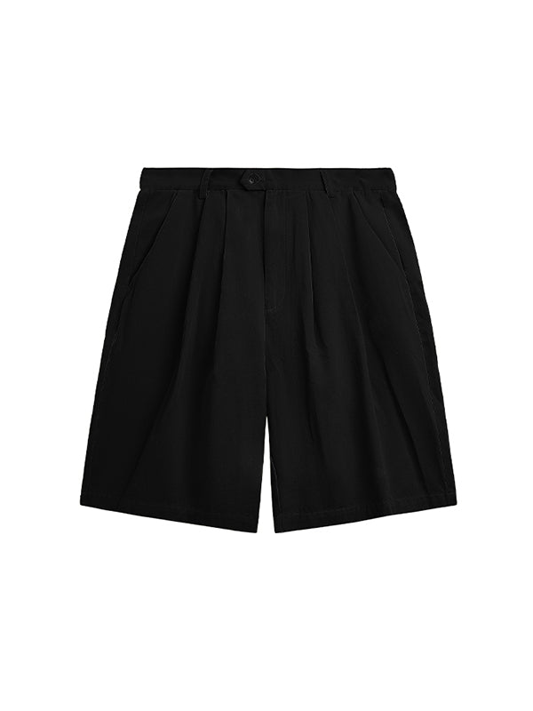 Black Cropped Pleated Suit Shorts