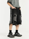 Black Distressed Denim Shorts with Side Stripes 3