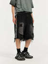 Black Distressed Denim Shorts with Side Stripes 4