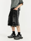 Black Distressed Denim Shorts with Side Stripes 5