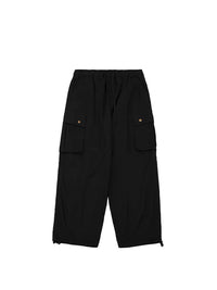Black Drawstring Cargo Pants with Elastic Ankle Rope 