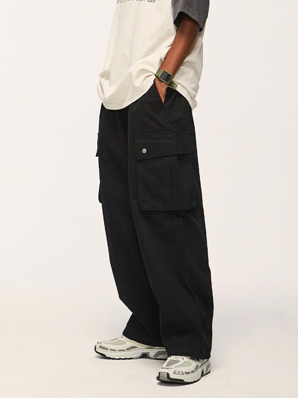 Black Drawstring Cargo Pants with Elastic Ankle Rope  2