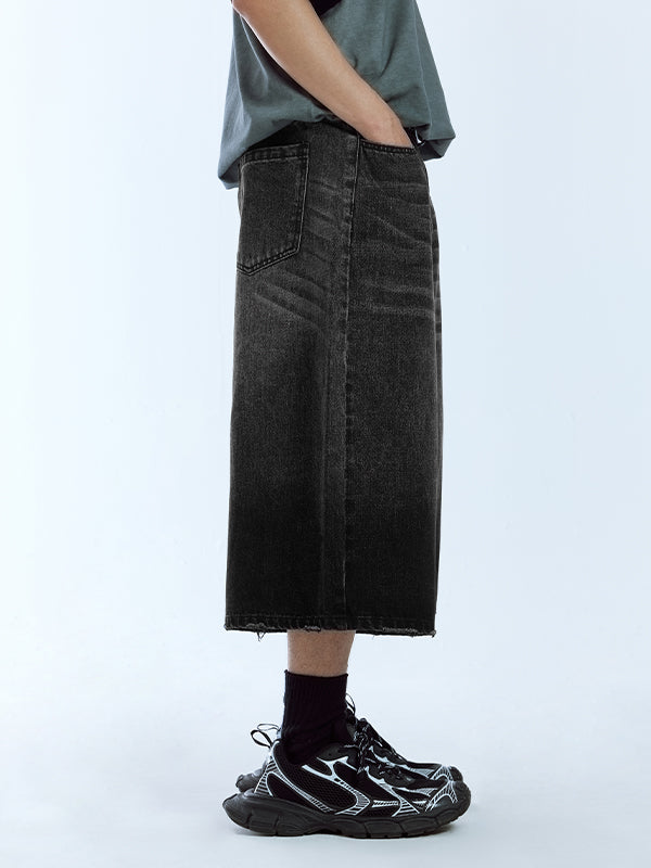 Black Gradient Wash Water Cropped Denim Trousers 15