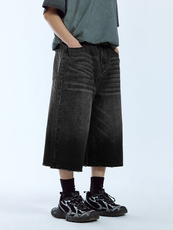 Black Gradient Wash Water Cropped Denim Trousers 16