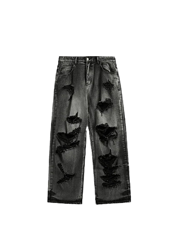 Black Grey Distressed Jeans 