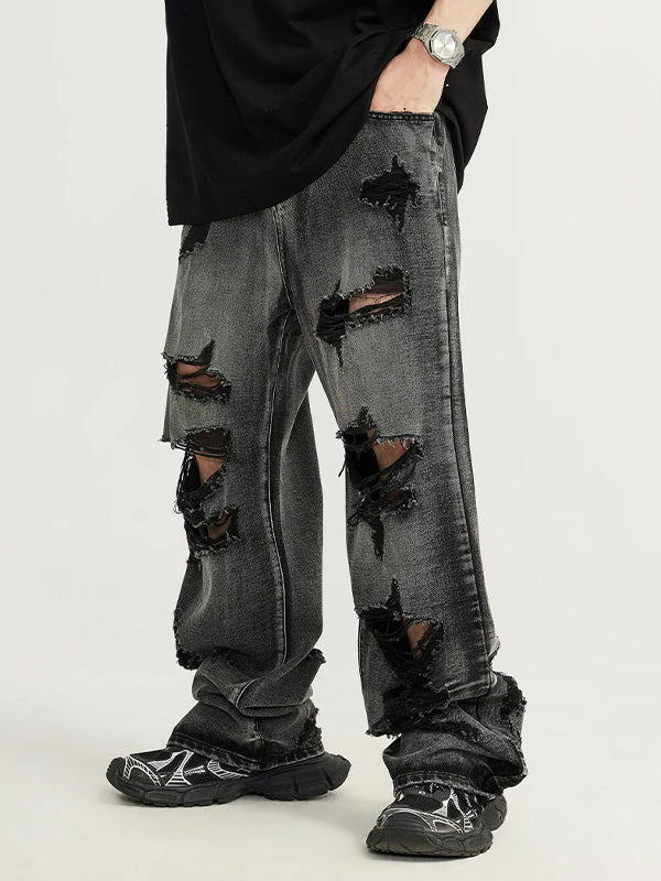 Black Grey Distressed Jeans  3
