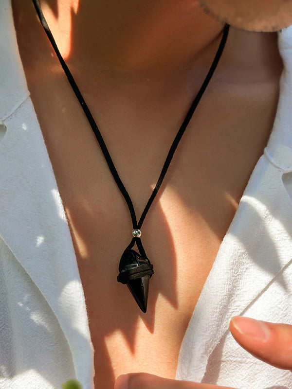 Black Stone Pendant with Rope Necklace 3