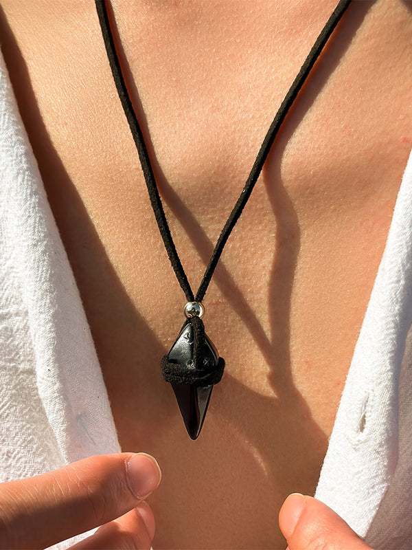 Black Stone Pendant with Rope Necklace 4