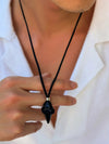 Black Stone Pendant with Rope Necklace
