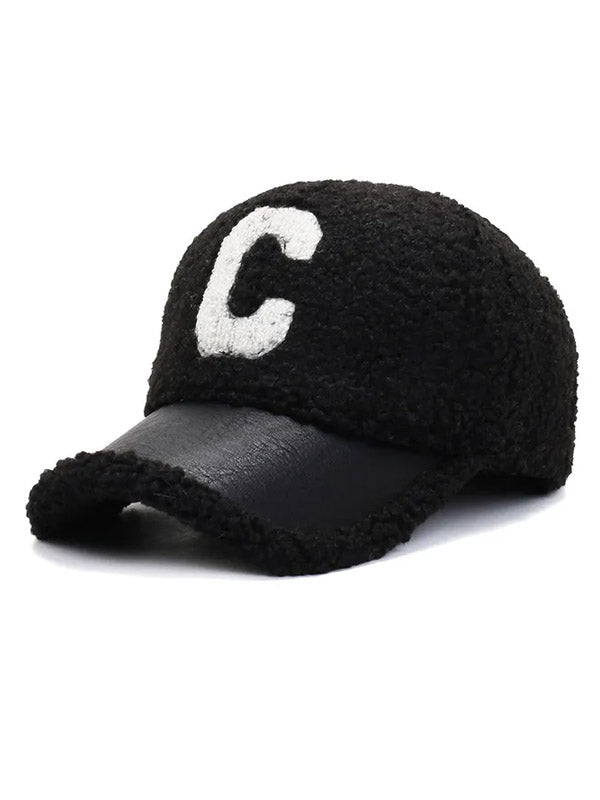 Black "C" Faux Wool Baseball Cap 2