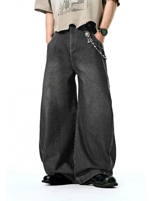 Black  Washed and Distressed Machete Baggy Jeans 2