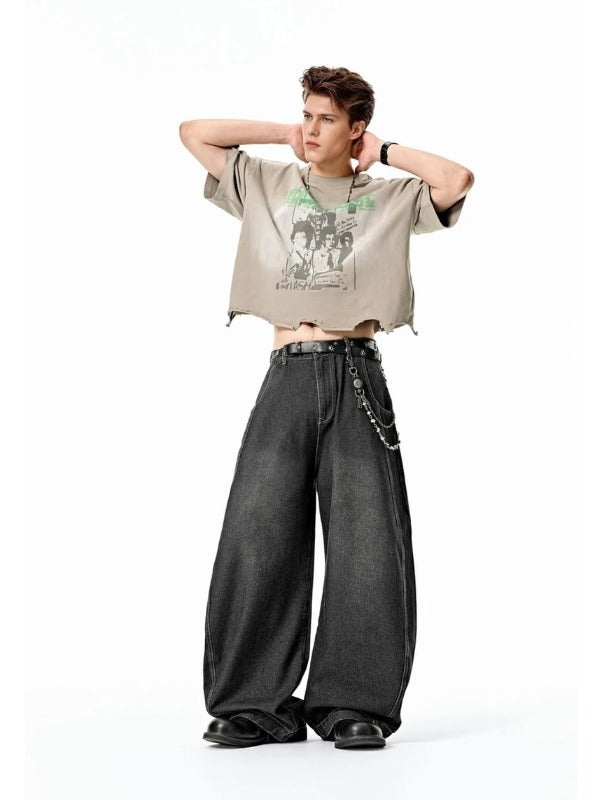 Black  Washed and Distressed Machete Baggy Jeans 3