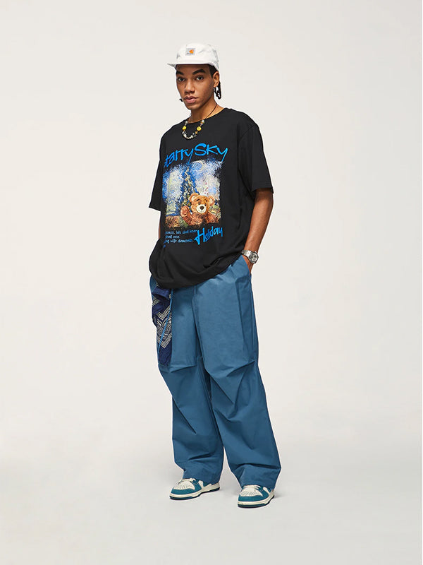 Blue Cargo Pants with Drawstring 2