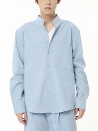 Blue Mandarin Collar Shirt 2