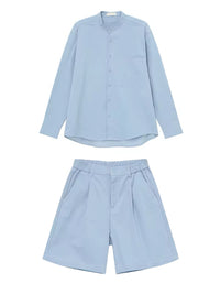 Blue Mandarin Collar Shirt & Shorts Set