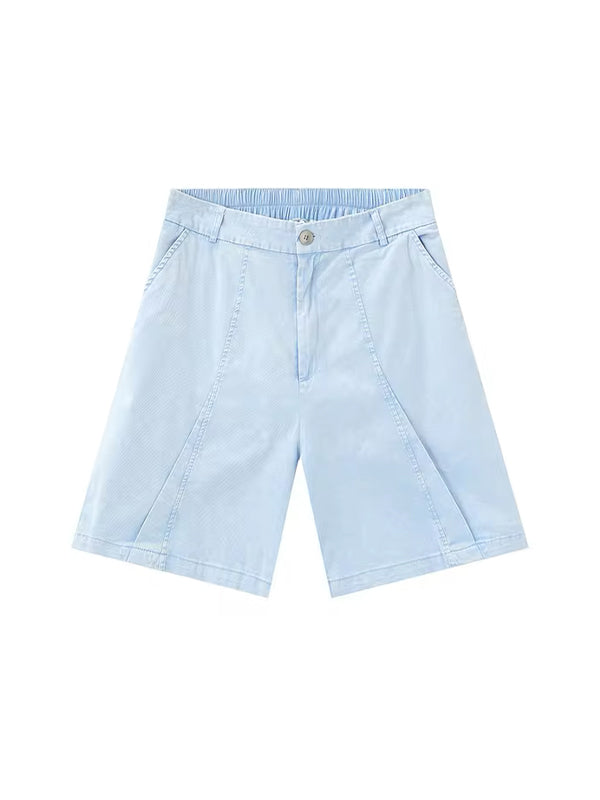 Blue Short Sleeve Loose Lapel Shirt & Shorts Set 2