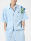 Blue Short Sleeve Loose Lapel Shirt & Shorts Set 4