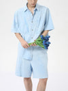Blue Short Sleeve Loose Lapel Shirt & Shorts Set 5